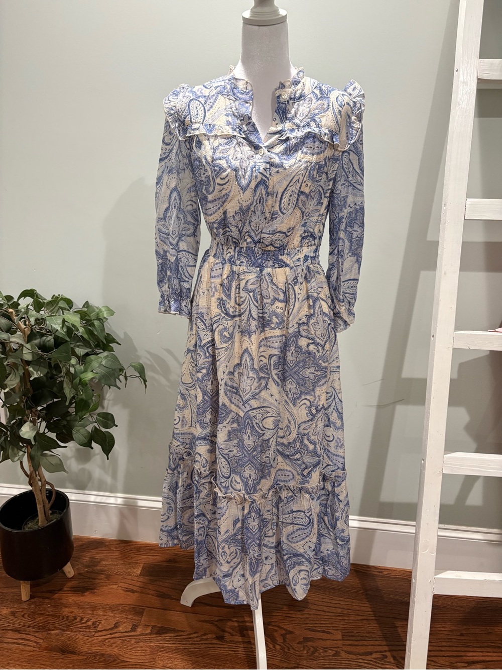 Pinch cotton gauze mid-length dress